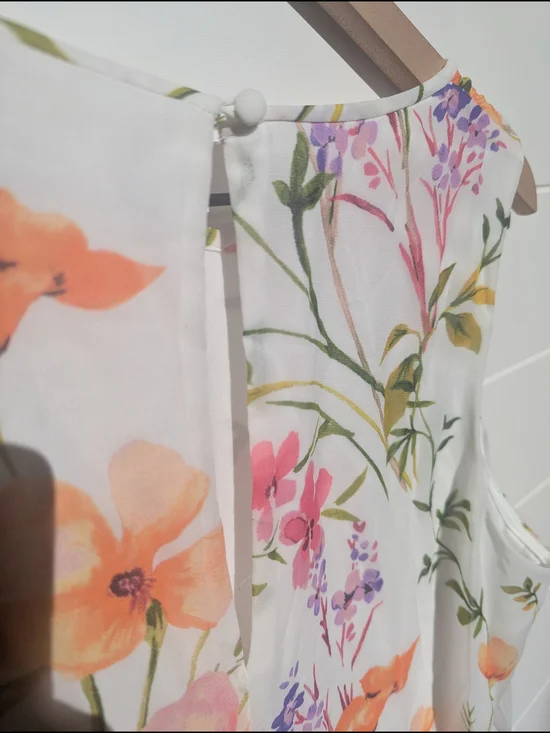 Calvin Klein White Floral Sleeveless Dress with Pink, Purple & Peach Accents - Picture 4 of 4